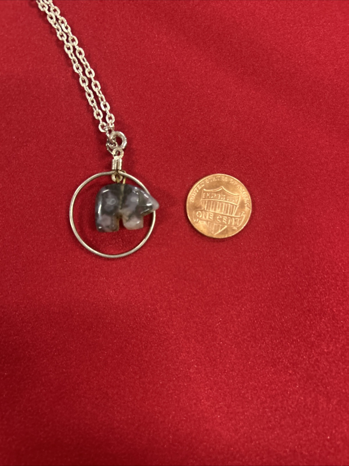 Moss Agate Shaped Bear Inside Circular Charm On S… - image 4