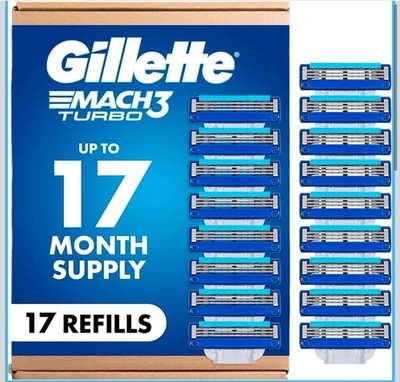 Gillette Mach3 Turbo Mens Razor Blade Refills Cartridges - 17 Count