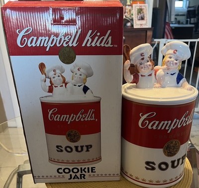 Campbell Kids Ceramic Cookie Jar Campbell s Soup Can w/ Chefs Lid 1998 w/ Box