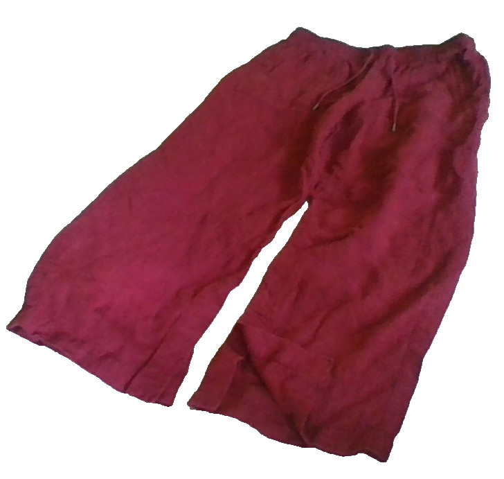 Athleta 100% Linen Red Pants Zip Pocks Elastic W Sz 12 Slit/Wide Leg EUC Resort