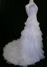 Morilee Wedding Dress Ball Gown 10 White Ruffles Bling Flowers Ruched Modern