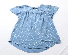 Fortune + Ivy Women's Adeline Key Hole Detail Blouse EH6 Blue Large NWT