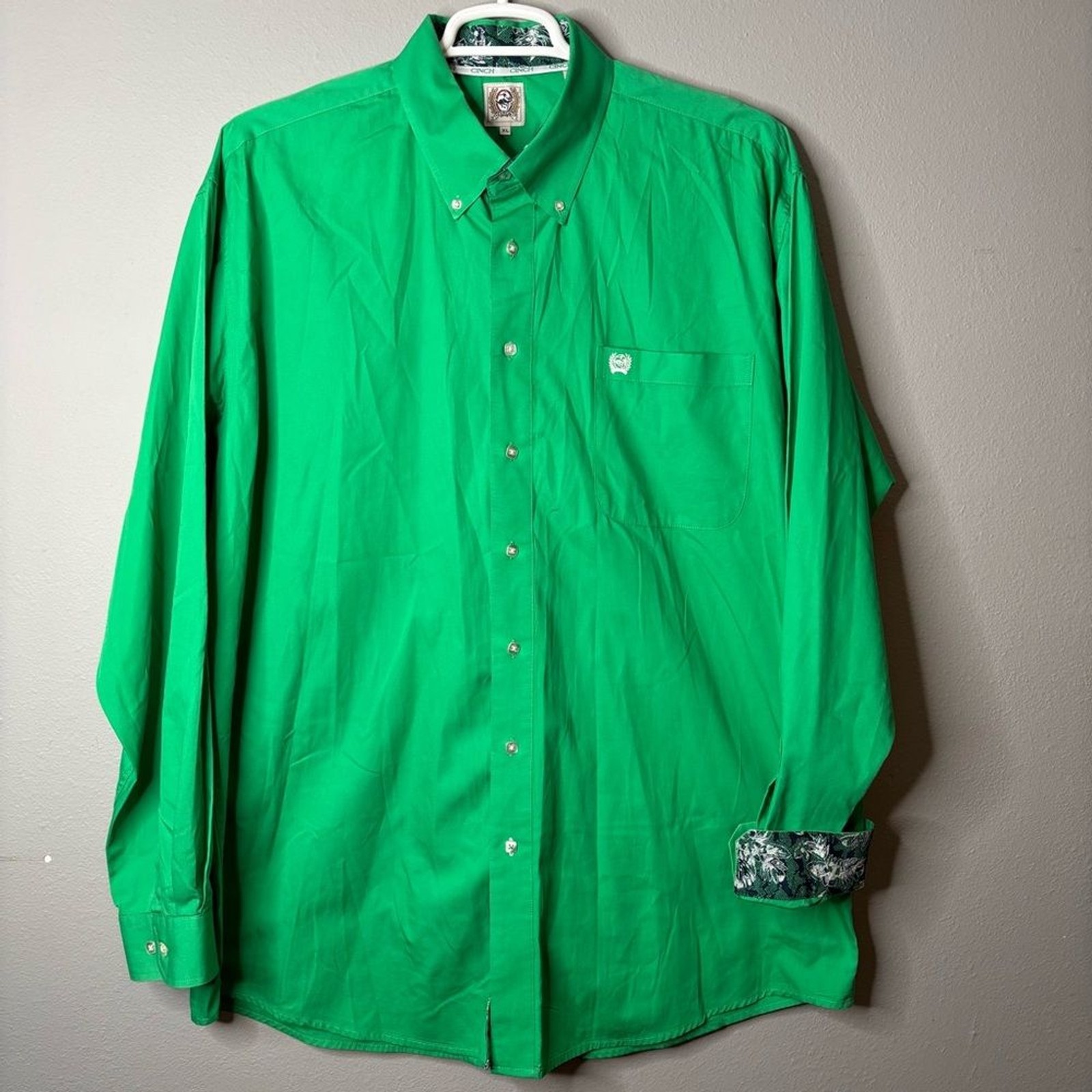 Cinch Square Button Down Green Western Shirt Size… - image 1