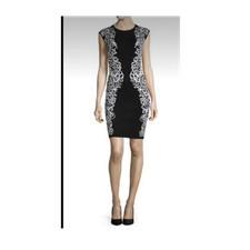 Alexander Mcqueen Women's Black & White Floral Sheath Dress, Sleeveless.