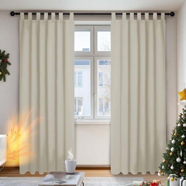 Blickdichte Gardinen 200X140 Cm Creme 2Er Set Mit Schlaufen FüR Fenster-image