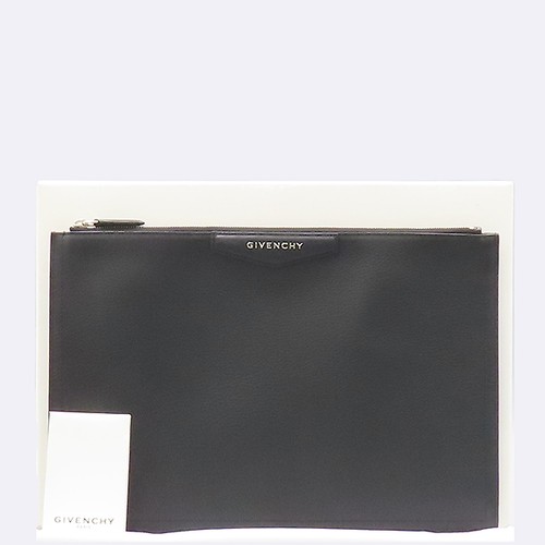 Givenchy Antigona Black Leather Silver Logo L Clutch K-Pop