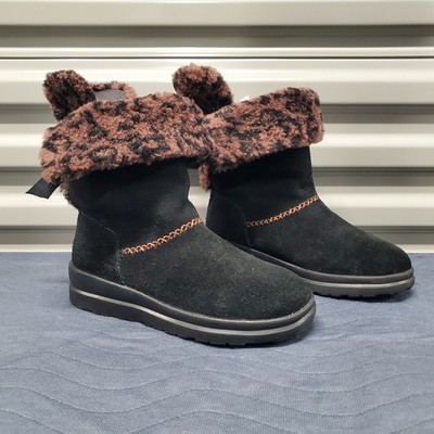 I Heart UGG Knotty Womens Boots Sz 6 Suede Leopard Black Brown Secret Pocket