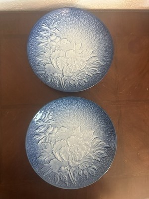 Japanese Arita Ware 7.5'' Blue Peony Plates - Set of 2
