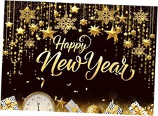 7X5FT Happy New Year Backdrop Black and Gold Background 2026 New Year 7x5ft