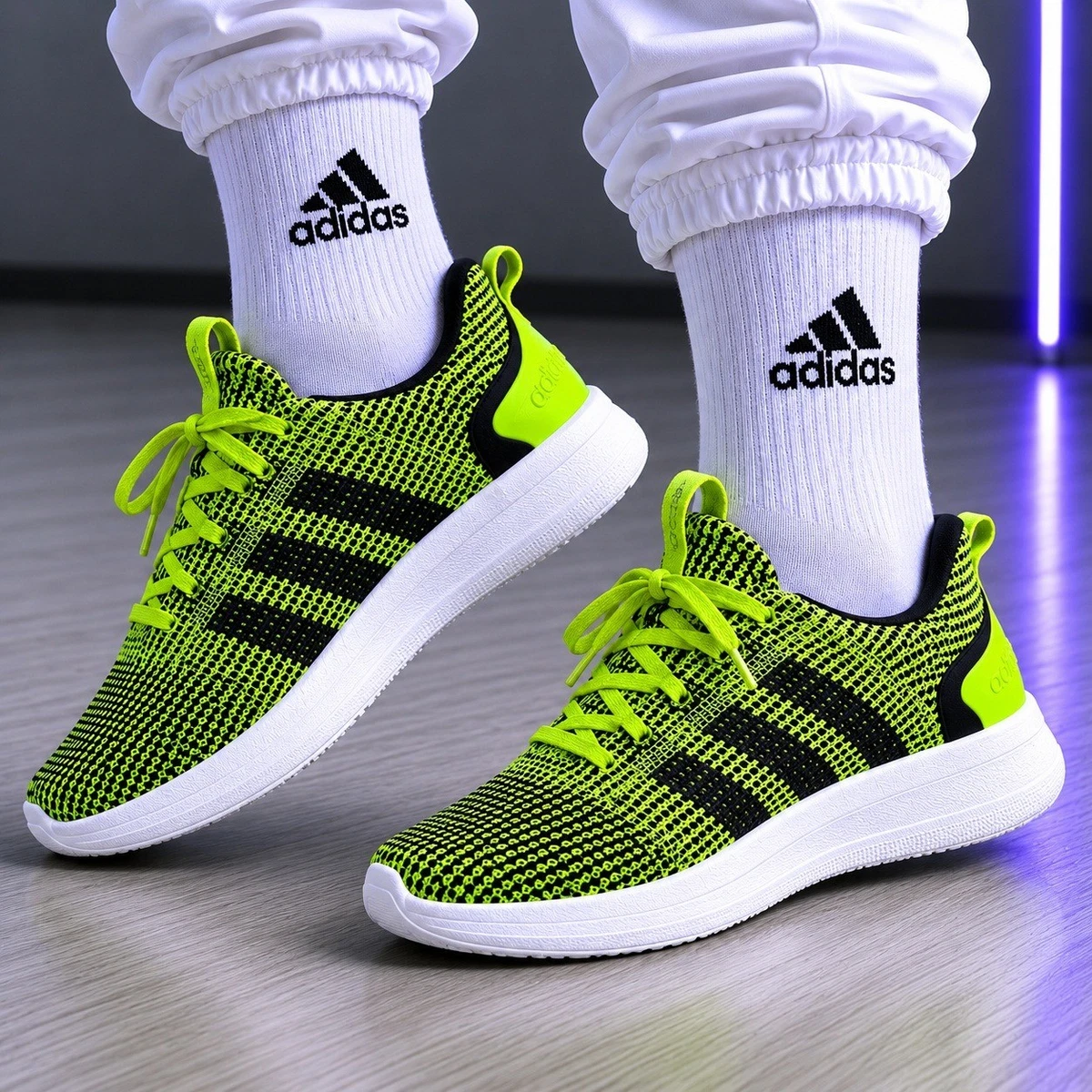 Adidas Element Refine Tricot Solar Slime Green Black Running Shoes Mens 8.5 adidas Element Refine Tricot Slime Black for Sale  main image 3
