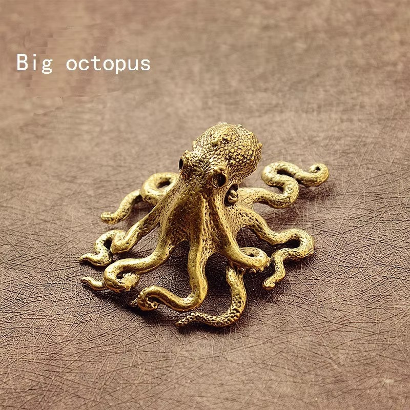 Brass Small Octopus Statue Ornament Home Decor Antique Sculptures Figurines