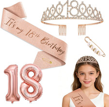 18Th Birthday Party Decor Set - Rose Gold Crown, Banner, Cake Topper, Number 18