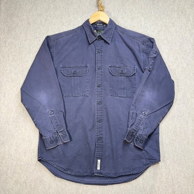 Vtg Eddie Bauer Legend Elkhorn Shirt Medium Navy Blue Cotton Twill Long Sleeve