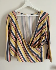 eyeshadow Striped Shirt Shirt, Multicolor, Long Sleeve, V-Neck, Size XL