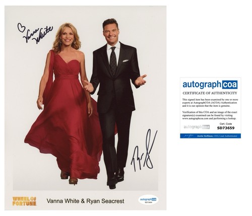 VANNA WHITE AND RYAN SEACREST SIGNED WHEEL OF FORTUNE 8x10 PHOTO - ACOA COA