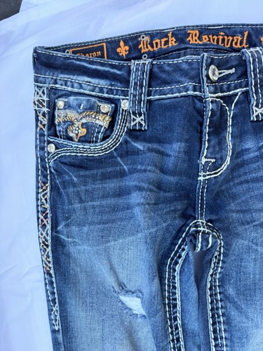Rock Revival Jeans Women 26x29 Charon Skinny Rhinestones Embroidered Distressed - Picture 5 of 15