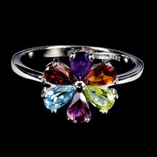 NATURAL AMETHYST PERIDOT CITRINE TOPAZ GARNET RING .925 STERLING SILVER 14K WGP