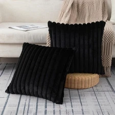 ZLINA Set of 2 Black Faux Fur Decorative Throw Pillow Covers Fluffy Striped Pill