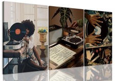 3 Piece Black Girl Wall Art African Wall Decor Black Woman Canvas Art Fashion...