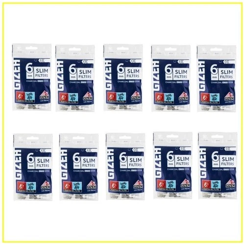 1200 (10 packs of 120pcs) GIZEH Slim Filters CHARCOAL 6 mm Slim Roll Ups Smoke