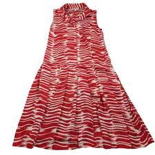Cabi Dress Womens Small Red Striped Sleeveless Collared Pleated Shirt Midi