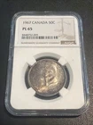 1967 CANADA 50 Cents - NGC MS65 PL - Proof-like GEM, .800 Fine Silver