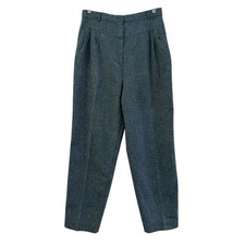 Vintage Womens Wool High Waist Yoke Pleated Teal Trousers Sz 12 Classic 70s 80s