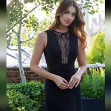 Hayley Paige Occasions Black Lace Inset Chiffon Gown Open Back Dress Size 10