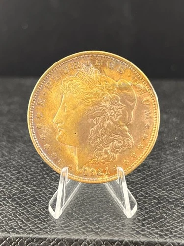 1921 D MORGAN SILVER DOLLAR TONED COOL TONING UNC.