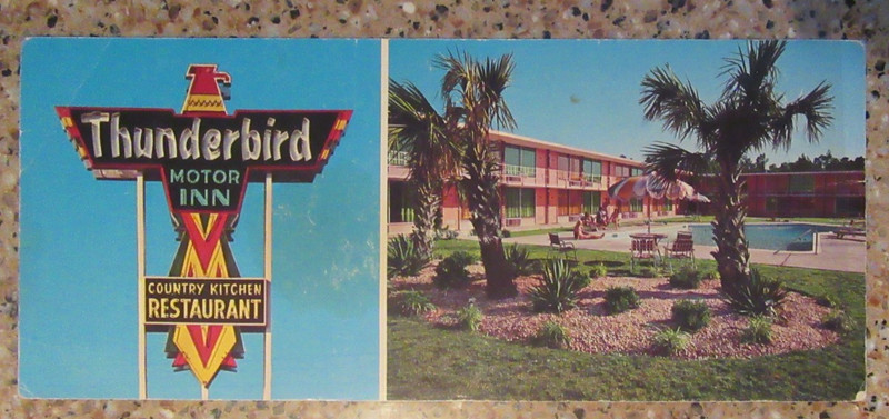 Thunderbird Motor Inn Florence SC Chrome Postcard Pool Sign Mid-Century Motel