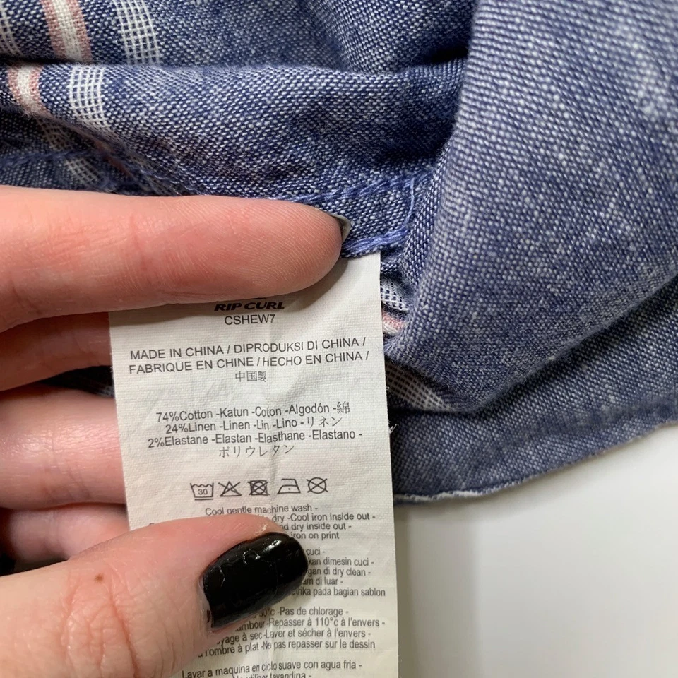 Rip Curl Shirt Mens L Large Linen Blend Striped Button Down Long Sleeve Pockets - Image 4 of 4