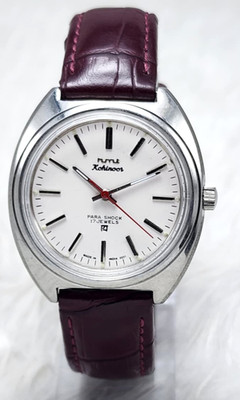 HMT Kohinoor White Dial 17 Jewels Mechanical Watch Vintage Rare Maroon Strap