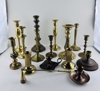 Big Lot of Vintage Brass Candle Holders Candle Stick Holders plus one snuffer