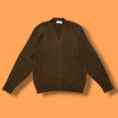 Vtg Wool Cardigan Sweater Revere Scotloom Kurt Cobain 80s 90s Dark Brown XL