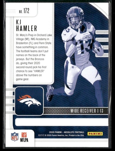 2020 Absolute KJ Hamler #172 RC Denver Broncos - Picture 2 of 2