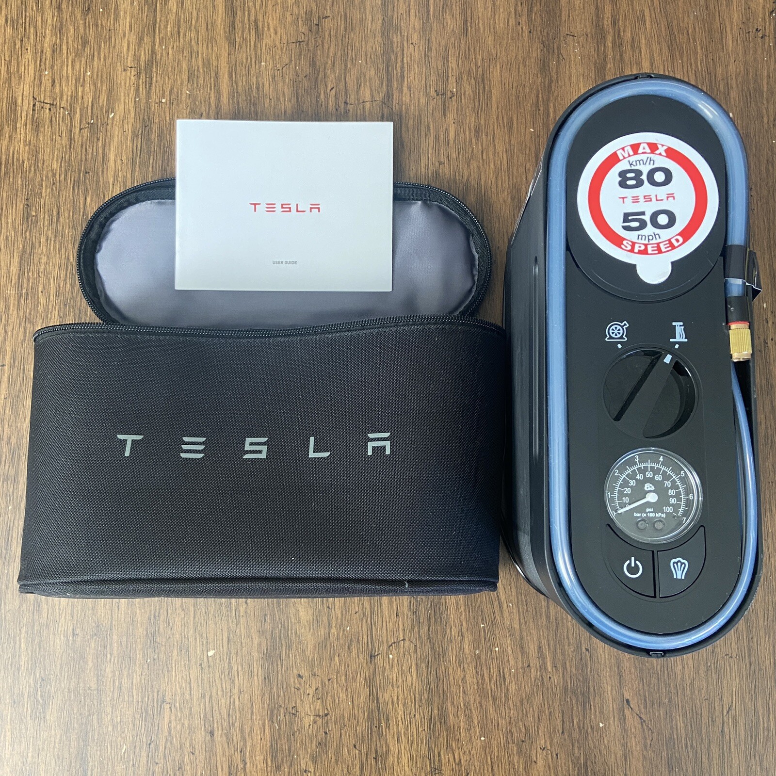 Tesla Tire repair kit flat air inflator compressor sealant roadside emergency V1