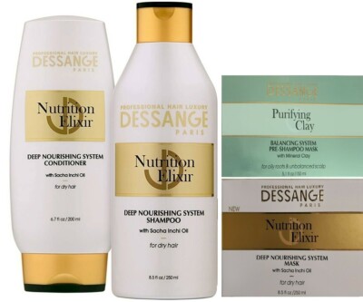 4 DESSANGE NUTRITION HAIR CARE SHAMPOO CONDITIONER PURIFYING CLAY FREE SHIPPING