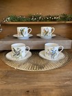 Set of 4 Vintage Fitz and Floyd Bird Collector's Flat Demitasse Cups and Saucers