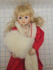 Vtg Porcelain Doll Pauline Bjoness Jacobsen by Pauline soft 14" Xmas Red coat