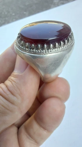 VINTAGE Yemeni RED AQEEQ Kabadi Liver Agate handmade silver men women Sufi Ring