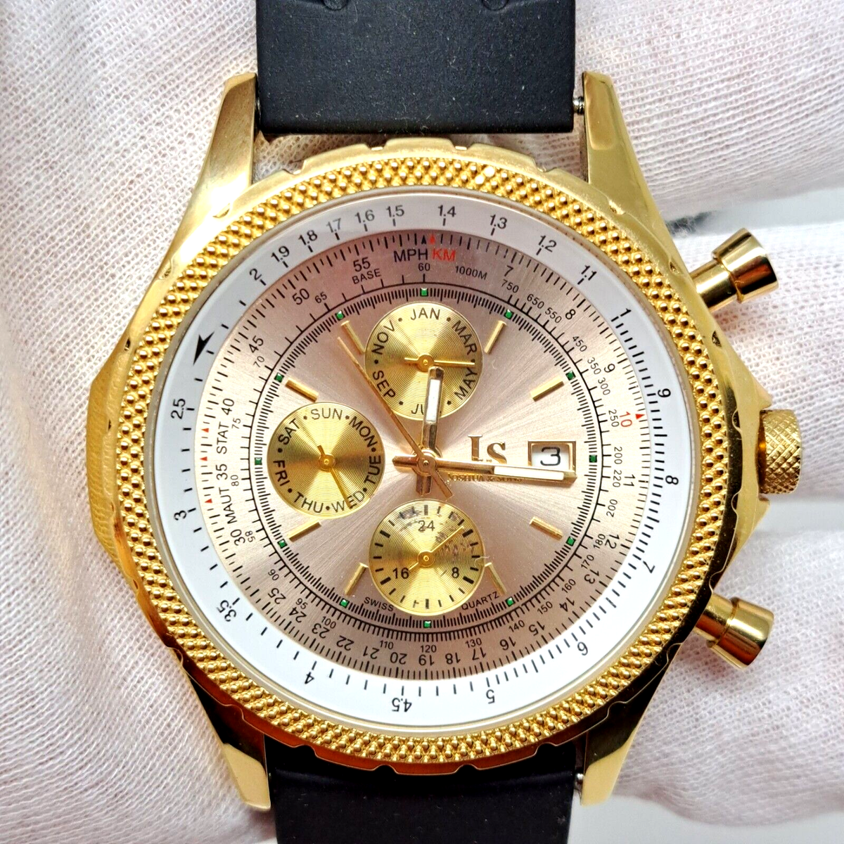 Joshua & Sons Navigator Beaded Bezel Multi-Function Watch w