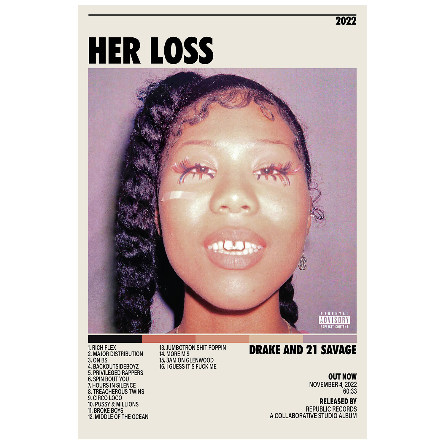 Her Loss Album cover Posters No Frame, Canvas for wall decor, Custom