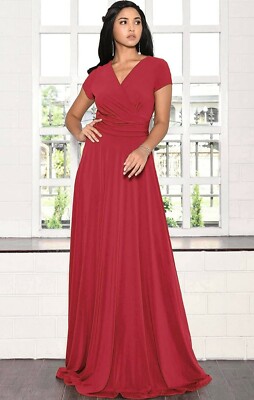 KOH KOH Cap Sleeve V-Neck Flowy Cocktail Gown | RED | MEDIUM | eBay KOH KOH Cap Sleeve V-Neck Flowy Cocktail Gown | RED | MEDIUM | eBay