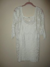 Free People Ivory Lace 3/4 Bell Sleeves Boho Lined Slip Dress Size Small