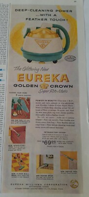 1957 Eureka golden crown super rotomatic vacuum cleaner sweeper ad