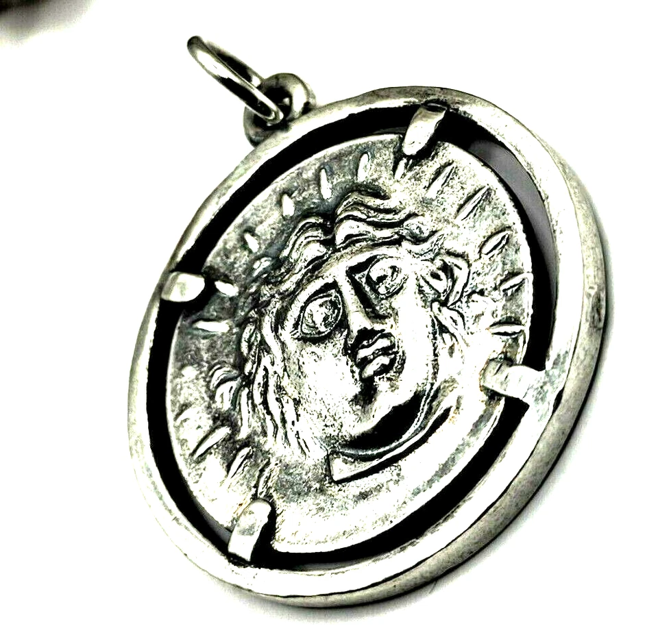 Ancient Greek Coin Apollo God Of Sun Helios Sterling Silver 925 Pendant - Image 4 of 4