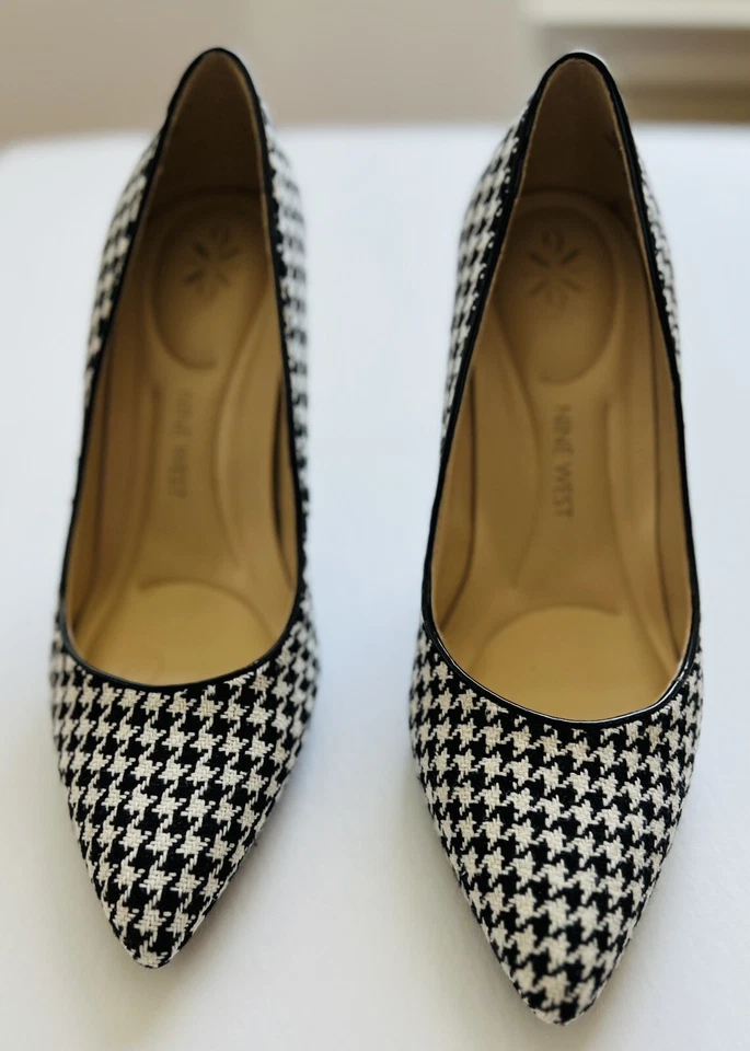 Zapatos de salón Nine West punta puntiaguda - 8/M pata de gallo blanco y negro Foto 3 de 4