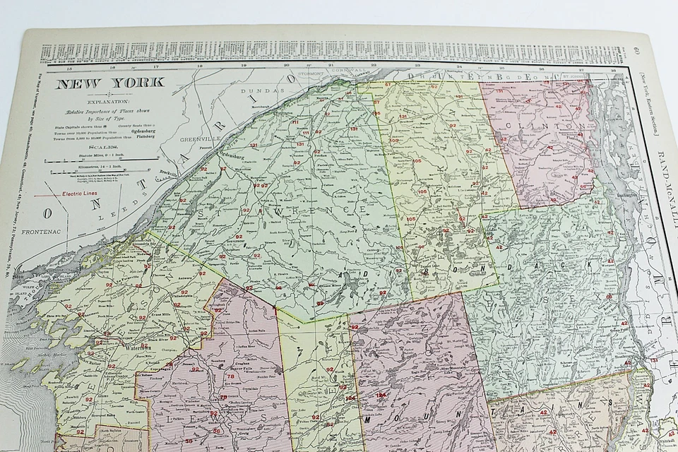 Mapa del estado de Nueva York Rand McNally 1901 ferrocarril RR ciudad de negocios folio grande Foto 3 de 4