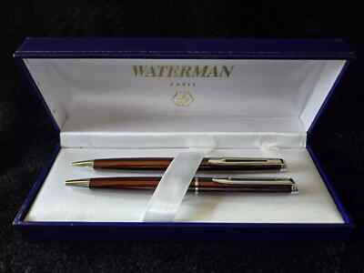 Waterman Hemisphere Set Cognac & Silver Ballpoint Pen &  0.5  Pencil  In Box  *
