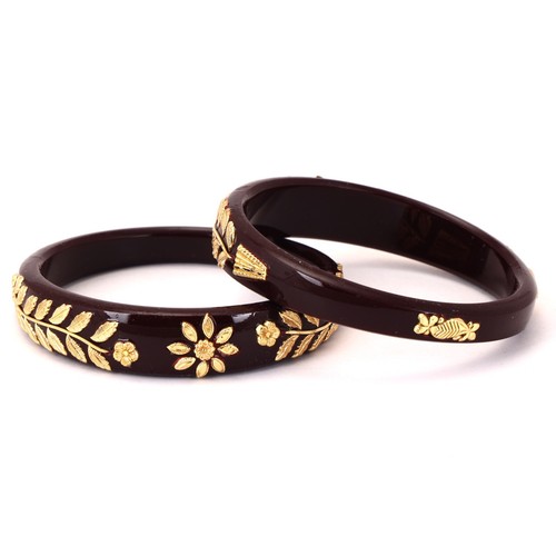 Indian Traditional Brown Bangles Set For Women Daily Wear Shakha Pola Bangle - Picture 2 of 5